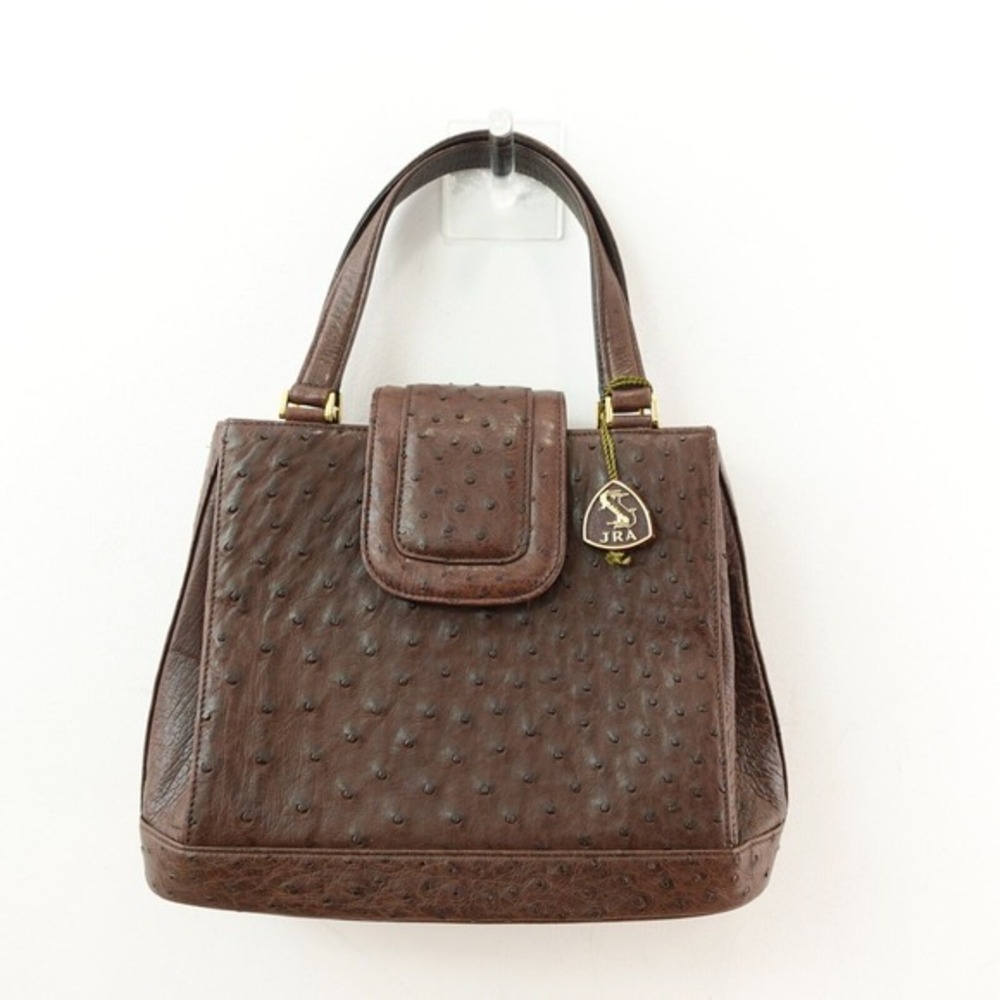 Vintage JRA Klein Karoo Ostrich Leather Structured Top Handle Bag‎ Choco JAPAN